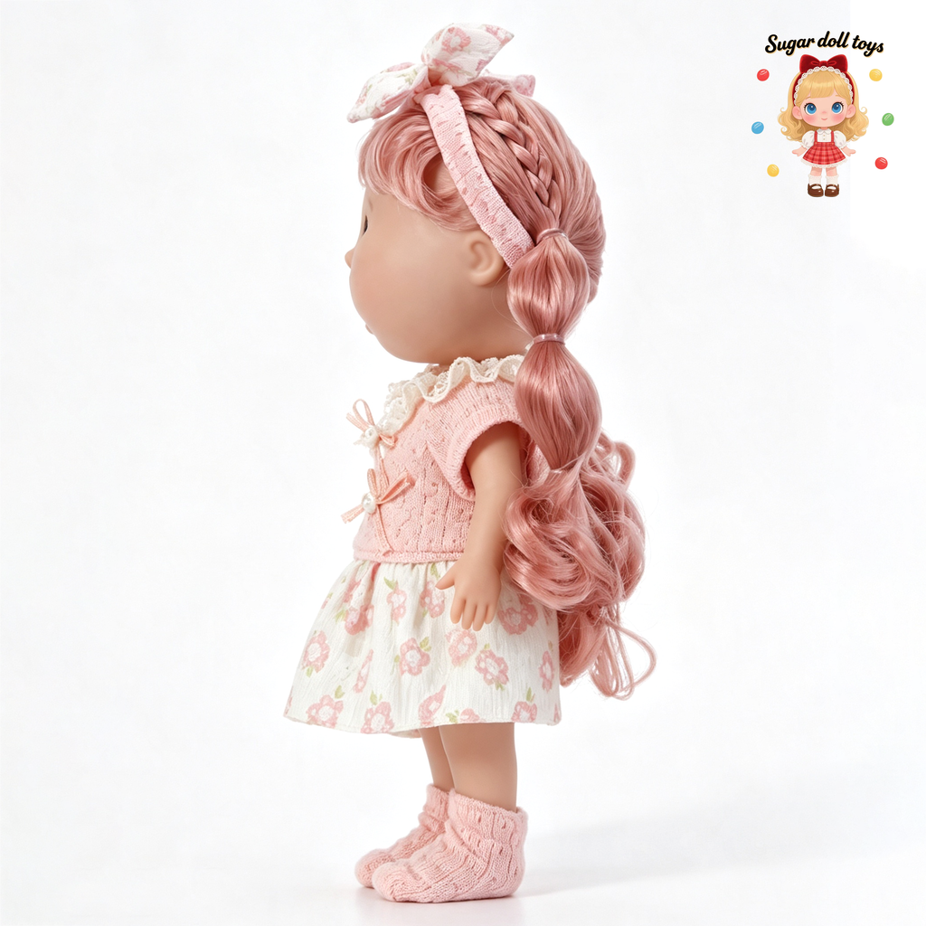 30cm Spanish Mia Potato Doll Pink Floral French Sweet Outfit Set, Handmade Detachable Dress-Up Toy, Birthday Holiday Gift for Girls