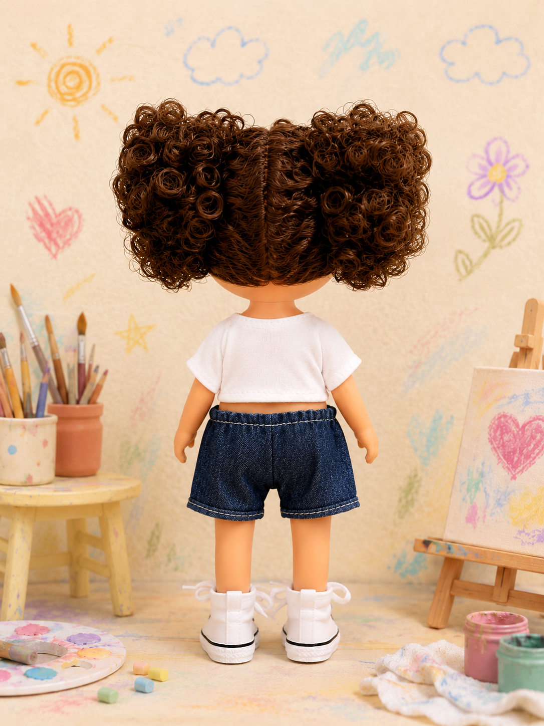 24cm MIA Potato Doll Afro Curly Hair Cropped Print T‑Shirt Denim Shorts Sneakers Removable Street Style Outfit Toy Gift for Kids Collectors