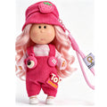 14cm MIA Potato Doll Keychain, Pink Wavy Hair Strawberry Knit Hat Pink Knit Overalls Sweet Girl Style Backpack Charm Holiday Gift