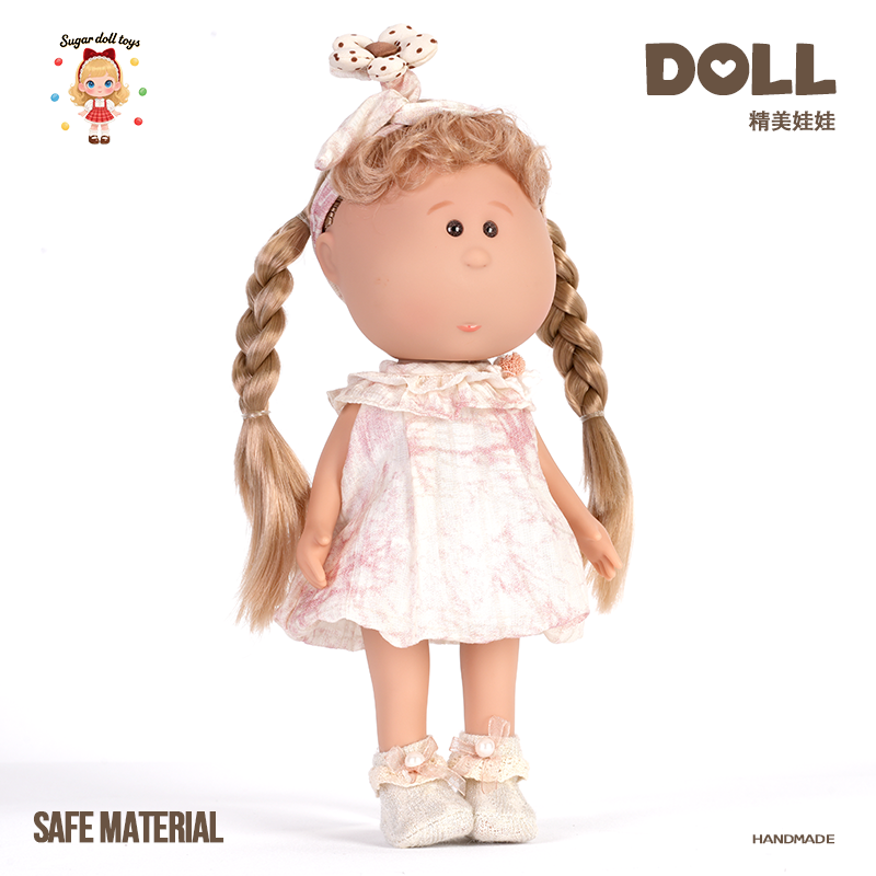 Sugar Doll Handmade Doll - Cute Blonde Braids & Pastoral Pink Dress | Safe Cuddly Toy for Baby & Gift