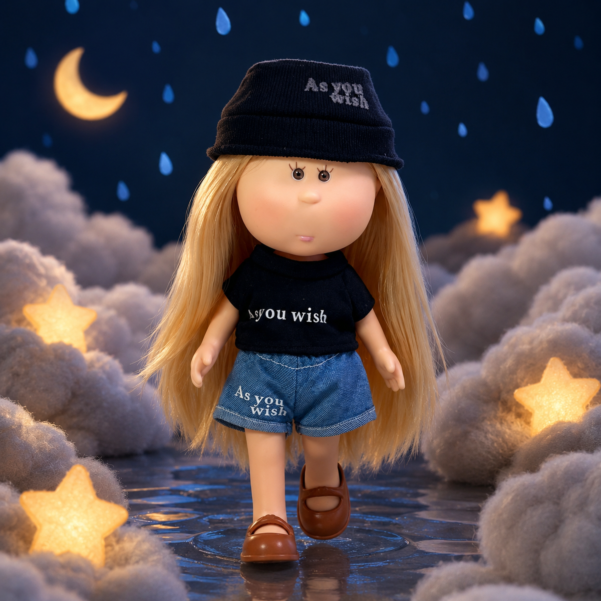 24cm MIA Potato Doll – Long Straight Blonde Hair, Beanie Hat, Street Casual Outfit, Brown Flat Shoes. Trendy fashion play doll—perfect as a birthday, Christmas, Children’s Day gift for imaginative play.