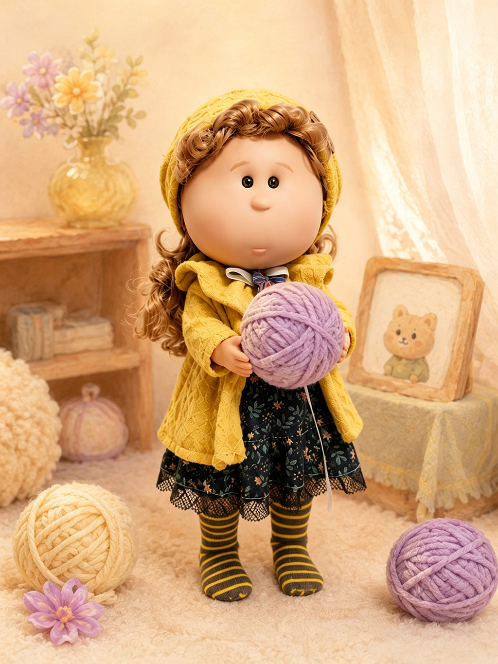 30cm Spanish Mia Potato Doll Autumn Retro Pastoral Knitted Outfit Set, Handmade DIY Dress-Up Trend Collectible Toy, Birthday Holiday Gift for Girls