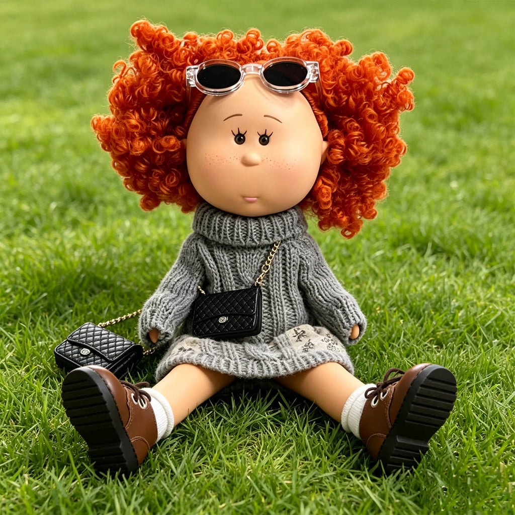 Minimalist Elegant Style MIA Potato Doll 24cm Red Afro Curly Hair Doll Knit Outfit Pretend Play Collectible Toy Holiday Present for Boys & Girls