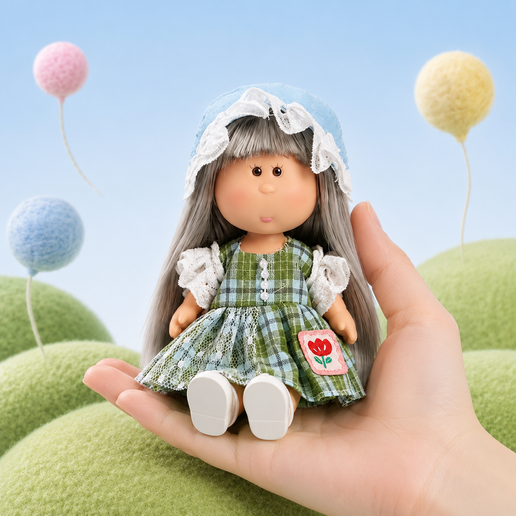 14cm MIA Potato Doll Keychain, Lace Bonnet Plaid Lace Dress Cottage Style Backpack Charm Holiday Gift for Girls