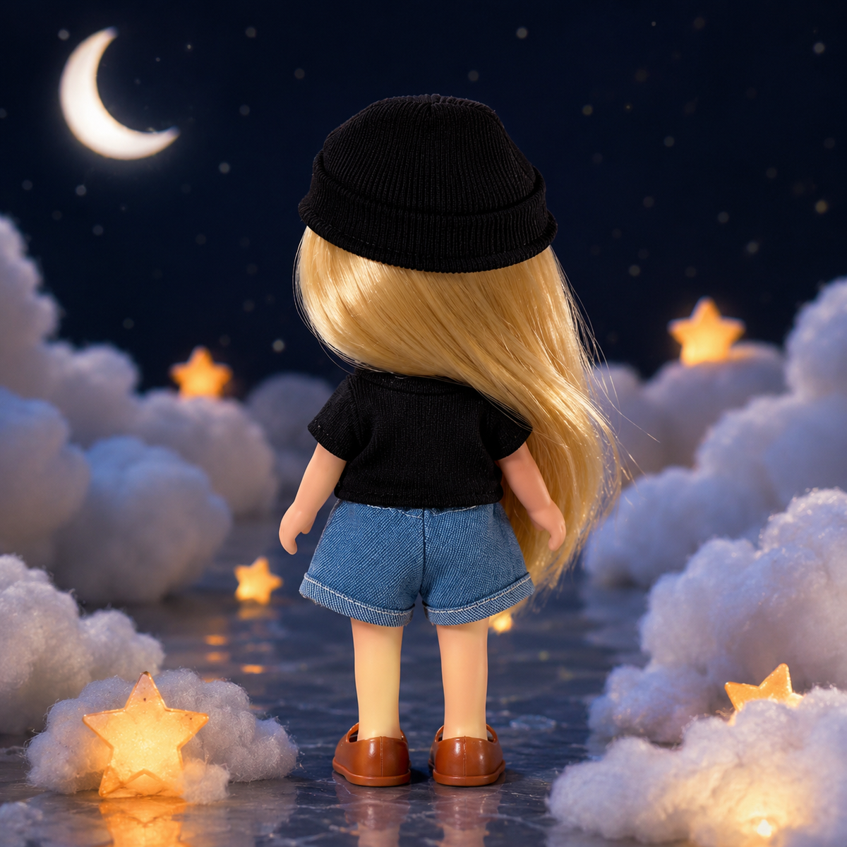 24cm MIA Potato Doll – Long Straight Blonde Hair, Beanie Hat, Street Casual Outfit, Brown Flat Shoes. Trendy fashion play doll—perfect as a birthday, Christmas, Children’s Day gift for imaginative play.