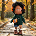24cm MIA Potato Doll Outdoor Leisure Street Style MIA Potato Doll 24cm Afro Black Curly Hair Doll Knit Denim Outfit Pretend Play Collectible Toy Holiday Present for Boys & Girls