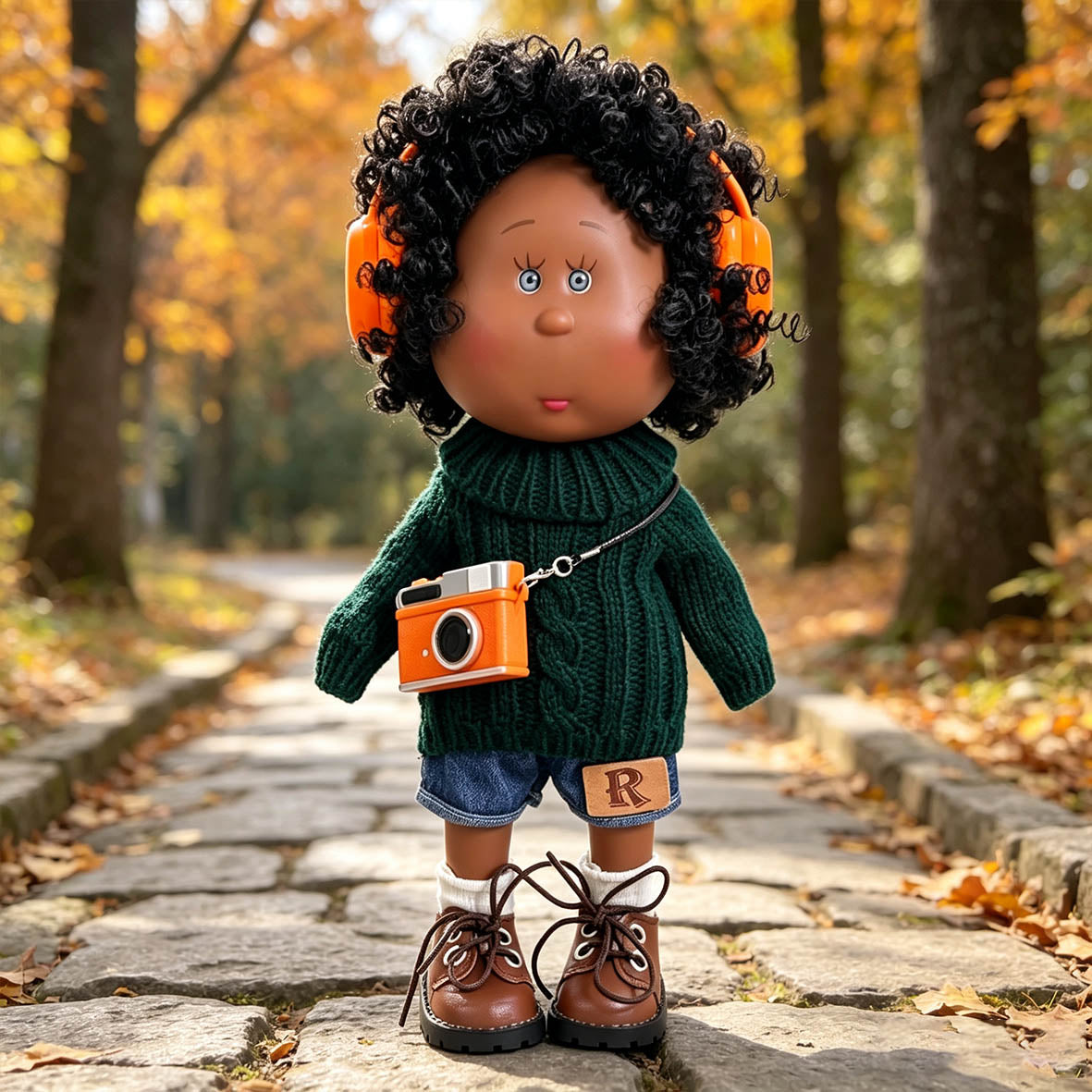 24cm MIA Potato Doll Outdoor Leisure Street Style MIA Potato Doll 24cm Afro Black Curly Hair Doll Knit Denim Outfit Pretend Play Collectible Toy Holiday Present for Boys & Girls