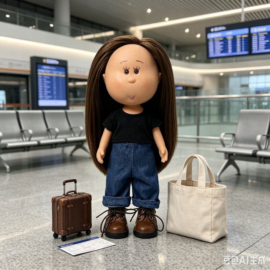 24 CM MIA Potato Vinyl Doll Casual Style Long Straight Brown Hair Black Short Sleeve Top Rolled Jeans Brown Leather Shoes Removable Outfit DIY Dress Up Collectible Toy Birthday Gift For Kids Collectors