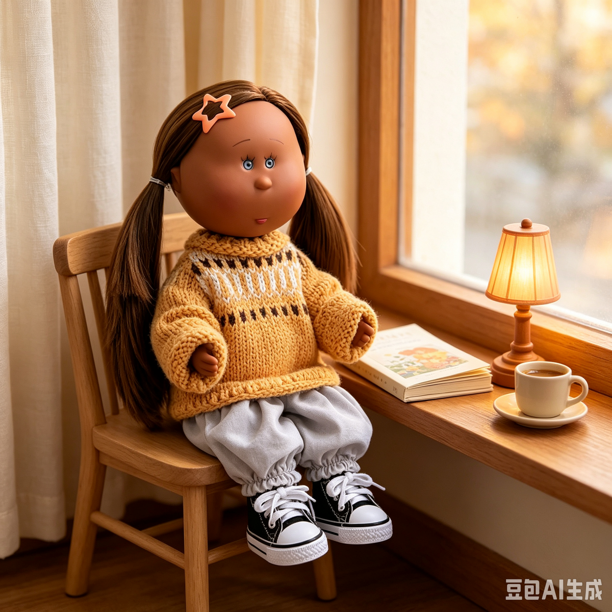 24cm MIA Potato Doll Brown Pigtails Knitted Sweater Outfit Star Hair Clip Removable Clothes Vinyl Collectible Toy