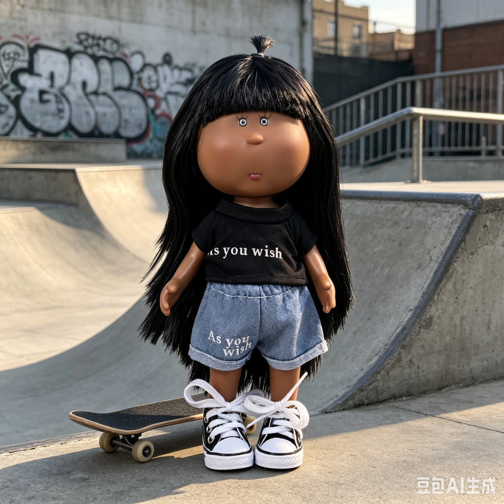 24cm MIA Potato Doll Black Ponytail Straight Hair Printed Tee Denim Shorts Canvas Sneakers Removable Streetwear Toy Gift for Collectors & Kids