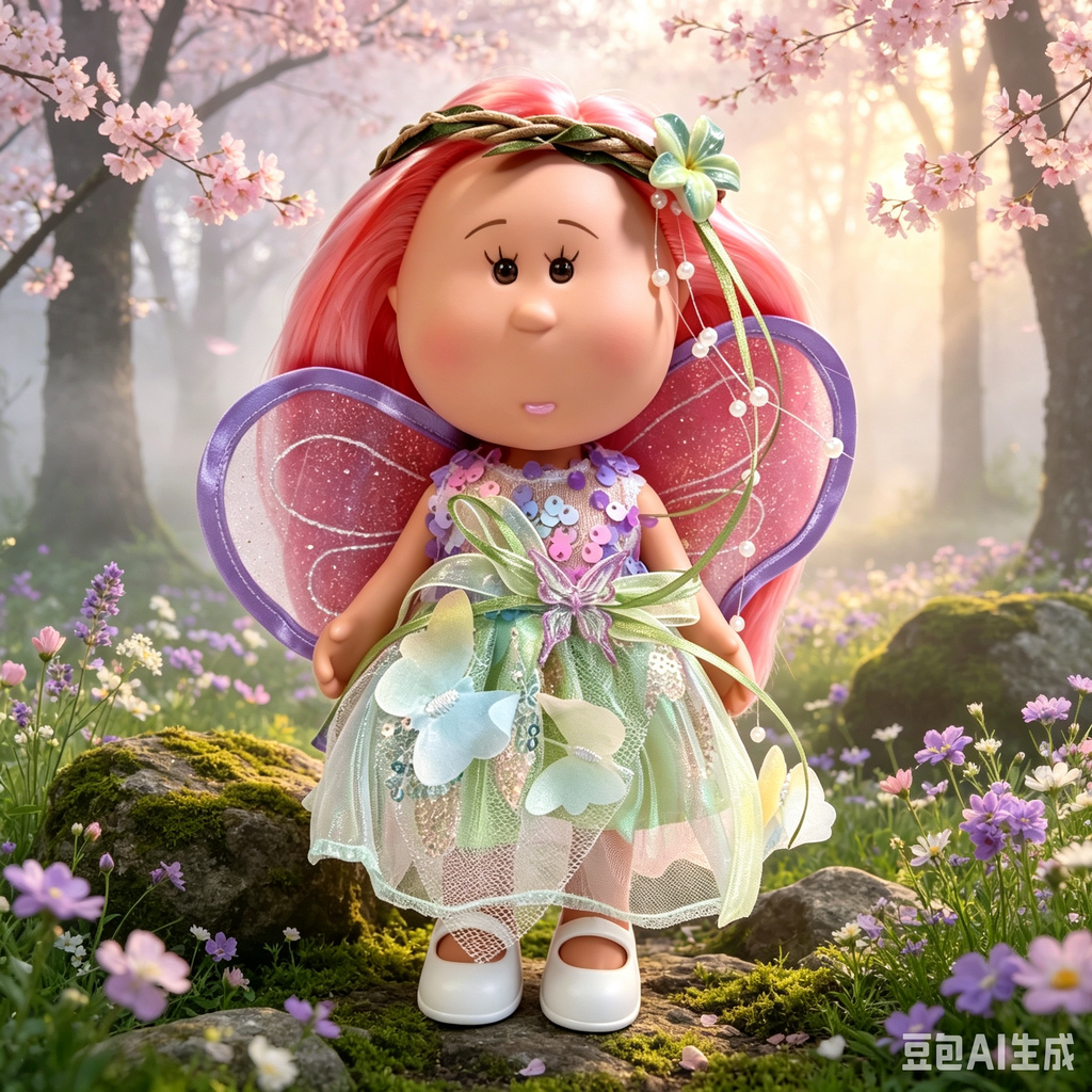 24cm MIA Potato Doll – Long Pink Hair with Braided Floral Headband, A magical fairy‑style doll—perfect as a birthday, Christmas, or Halloween gift for imaginative play.