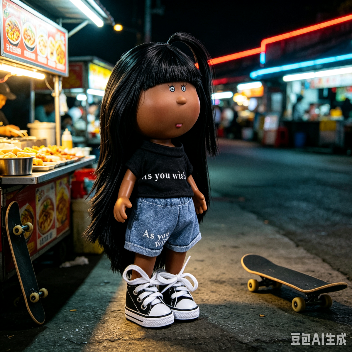 24cm MIA Potato Doll Black Ponytail Straight Hair Printed Tee Denim Shorts Canvas Sneakers Removable Streetwear Toy Gift for Collectors & Kids