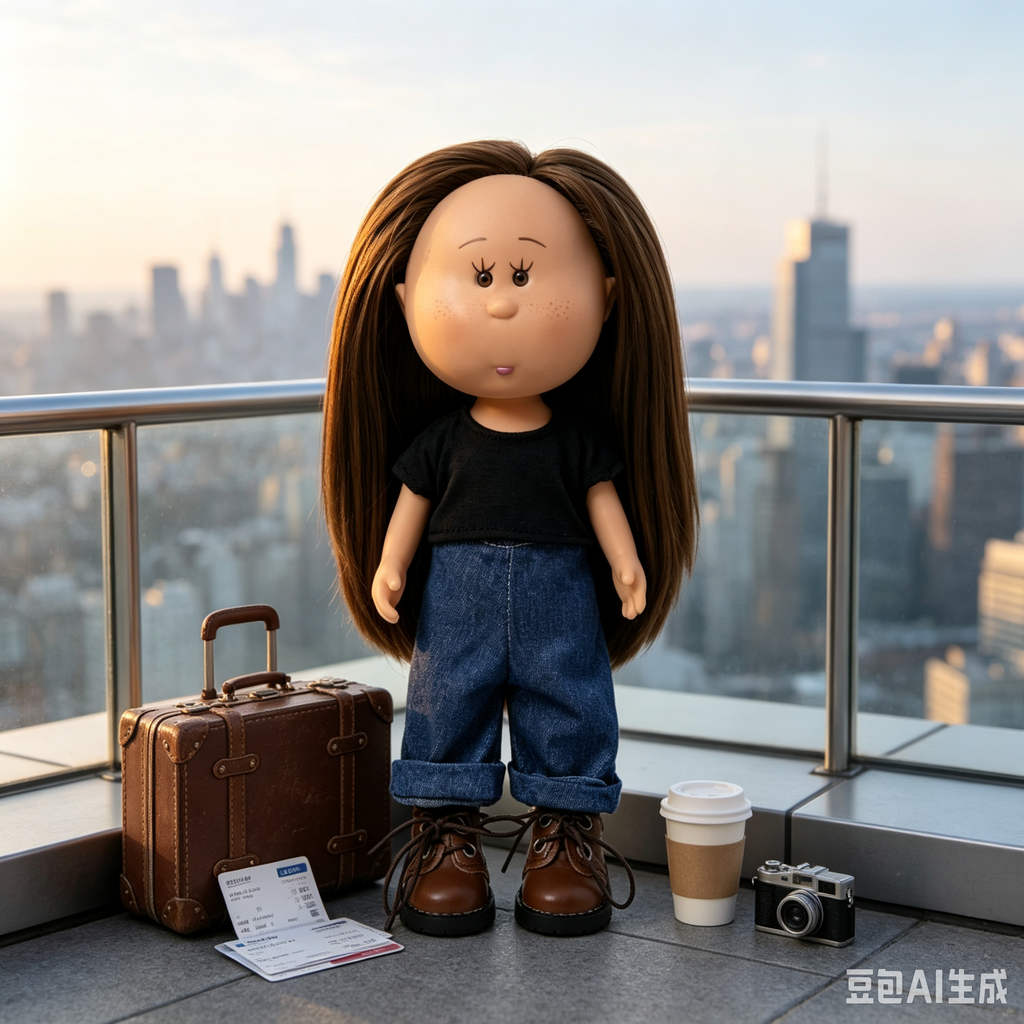24 CM MIA Potato Vinyl Doll Casual Style Long Straight Brown Hair Black Short Sleeve Top Rolled Jeans Brown Leather Shoes Removable Outfit DIY Dress Up Collectible Toy Birthday Gift For Kids Collectors