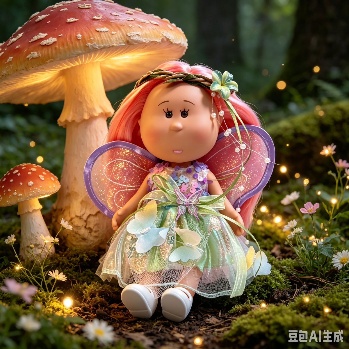 24cm MIA Potato Doll – Long Pink Hair with Braided Floral Headband, A magical fairy‑style doll—perfect as a birthday, Christmas, or Halloween gift for imaginative play.