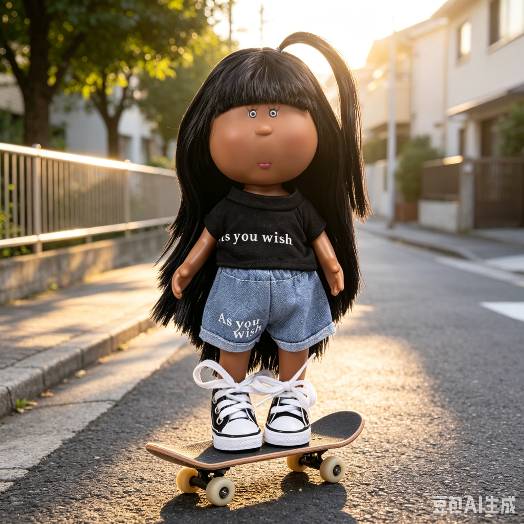 24cm MIA Potato Doll Black Ponytail Straight Hair Printed Tee Denim Shorts Canvas Sneakers Removable Streetwear Toy Gift for Collectors & Kids
