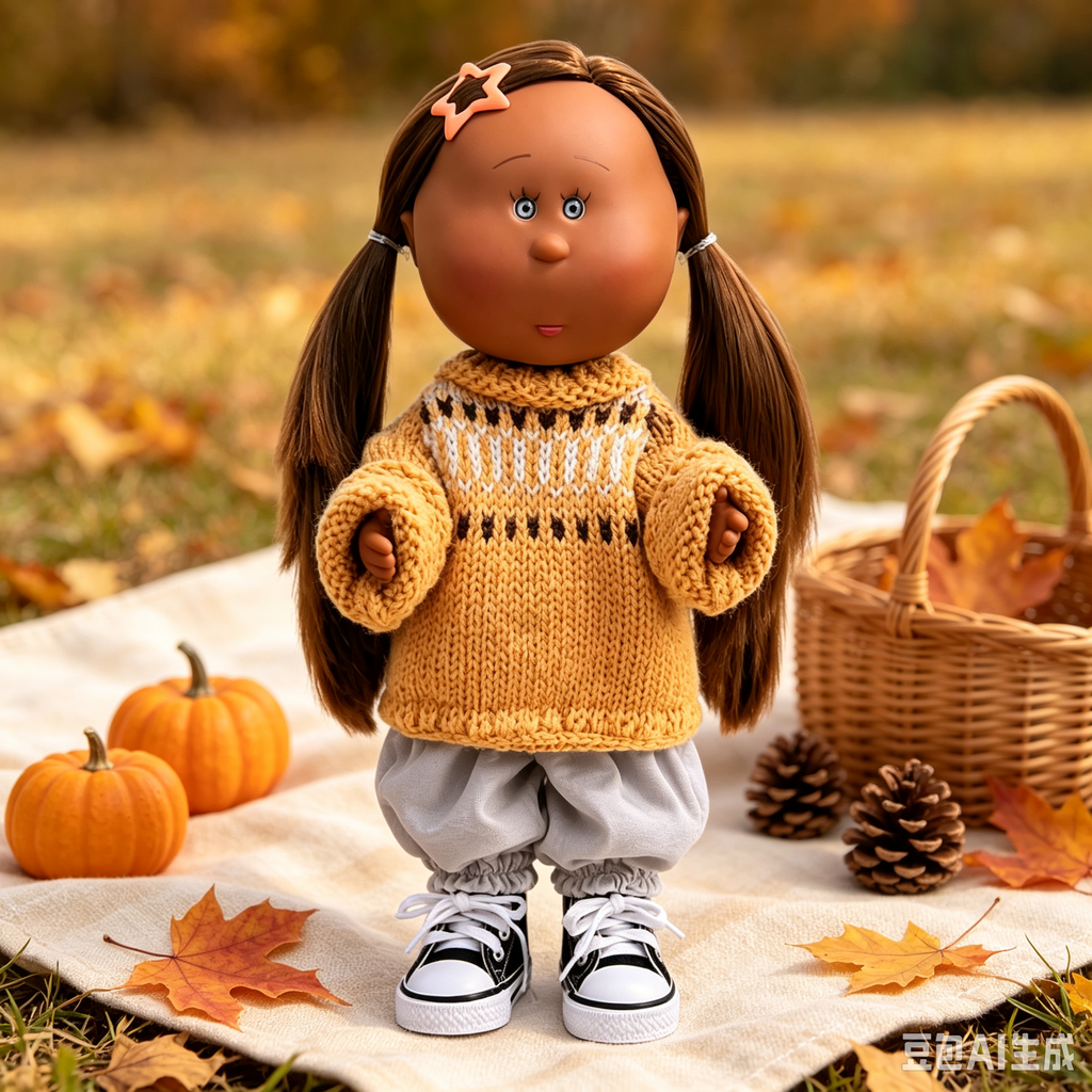 24cm MIA Potato Doll Brown Pigtails Knitted Sweater Outfit Star Hair Clip Removable Clothes Vinyl Collectible Toy