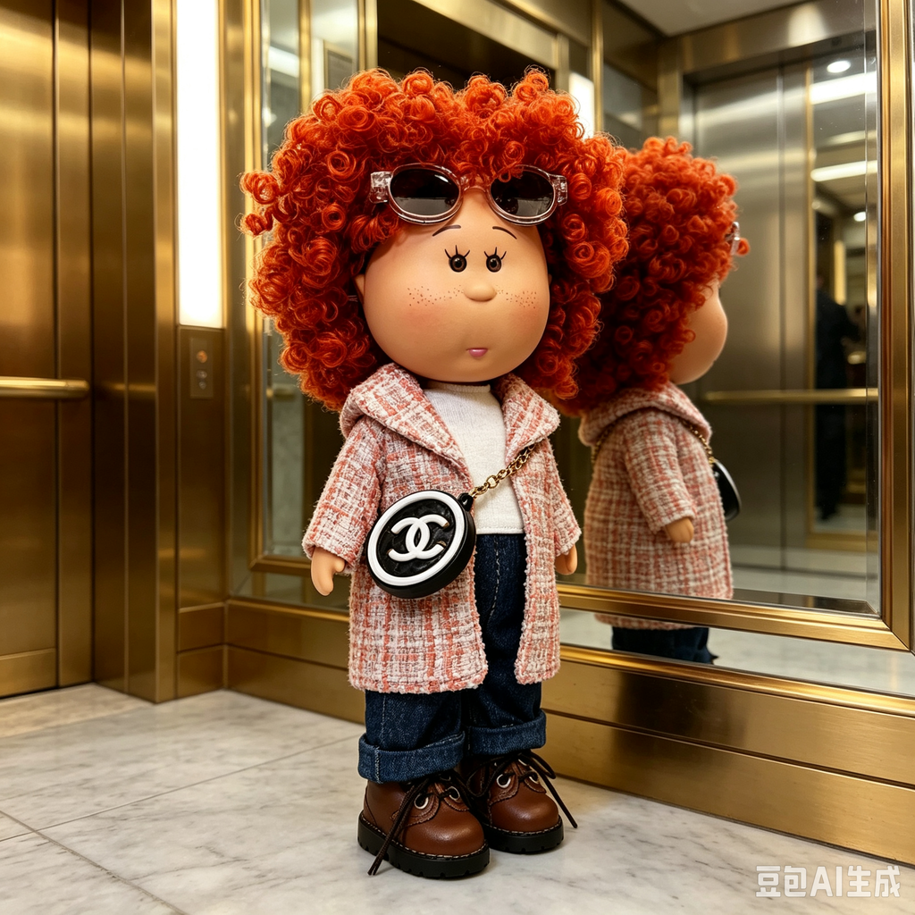 24cm MIA Potato Doll Red Afro Curly Hair Tweed Coat Outfit Sunglasses Mini Crossbody Bag Vinyl Collectible Toy