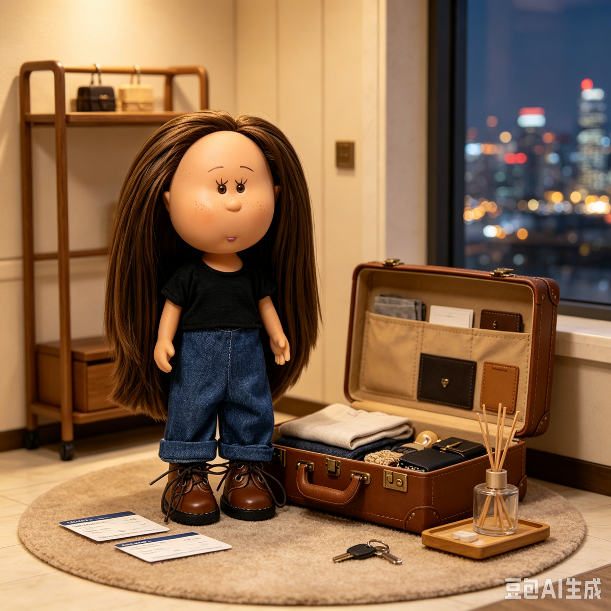 24 CM MIA Potato Vinyl Doll Casual Style Long Straight Brown Hair Black Short Sleeve Top Rolled Jeans Brown Leather Shoes Removable Outfit DIY Dress Up Collectible Toy Birthday Gift For Kids Collectors