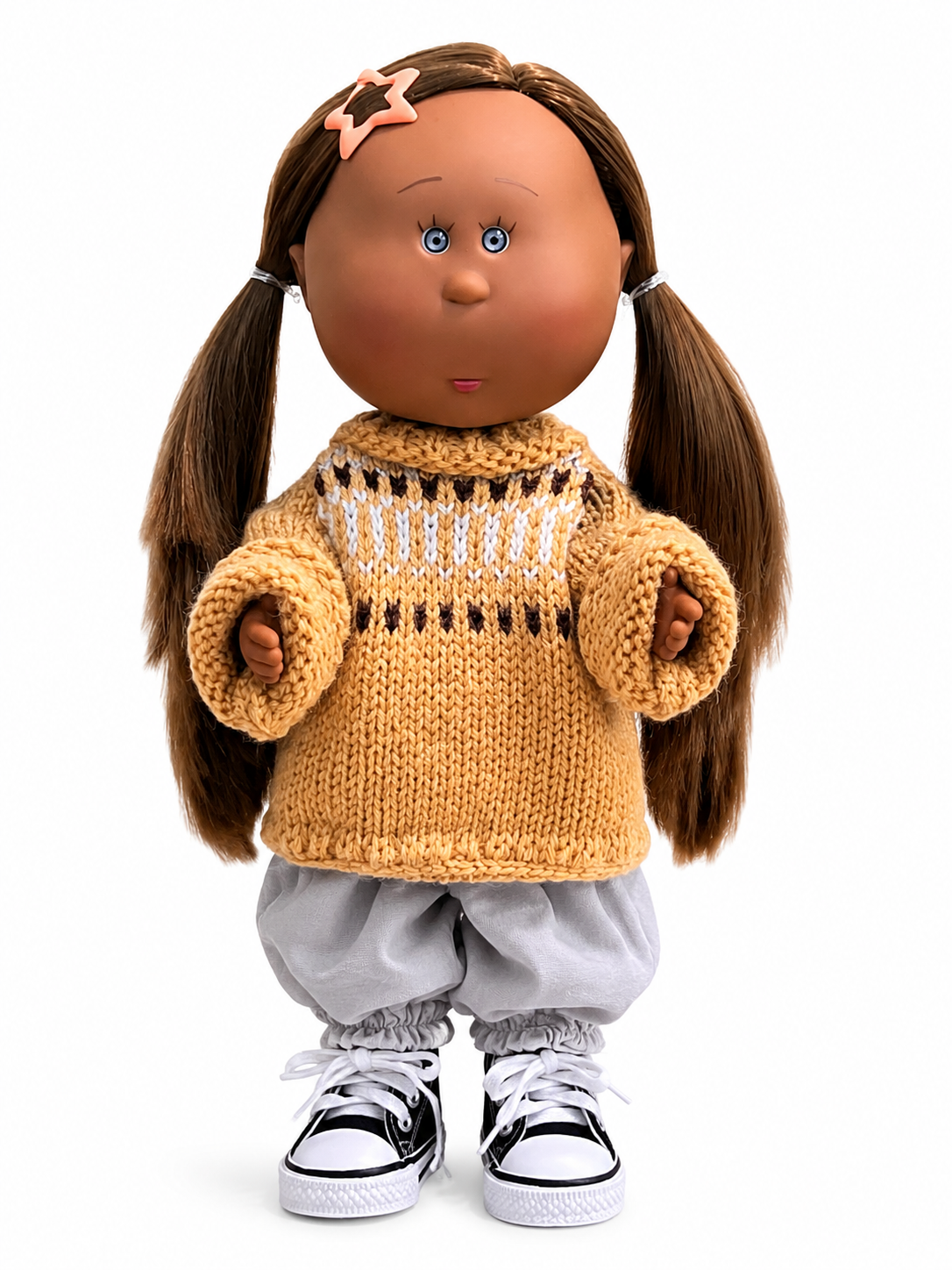 24cm MIA Potato Doll Brown Pigtails Knitted Sweater Outfit Star Hair Clip Removable Clothes Vinyl Collectible Toy