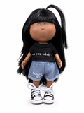 24cm MIA Potato Doll Black Ponytail Straight Hair Printed Tee Denim Shorts Canvas Sneakers Removable Streetwear Toy Gift for Collectors & Kids