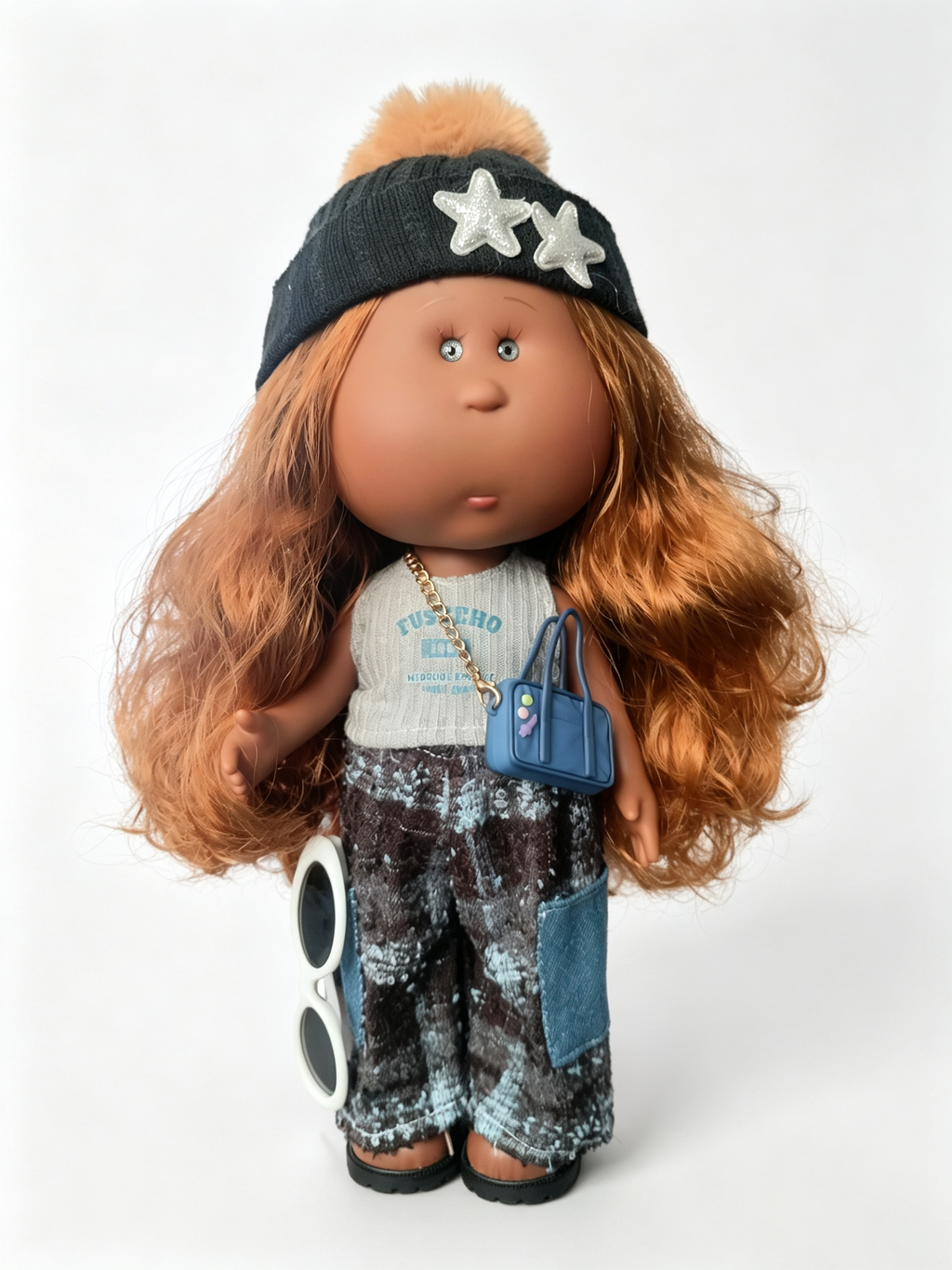 30cm Spanish Mia Potato Doll Street Hip-Hop Workwear Outfit Set, Handmade DIY Dress-Up Trend Collectible Toy, Birthday Holiday Gift for Girls & Collectors