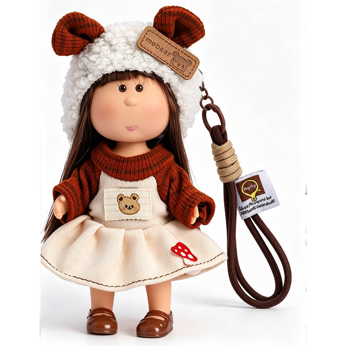 14cm MIA Potato Doll Keychain, Plush Bear Ear Hat Knit Top Apron Dress Mushroom Embroidery Retro Autumn Backpack Charm Gift