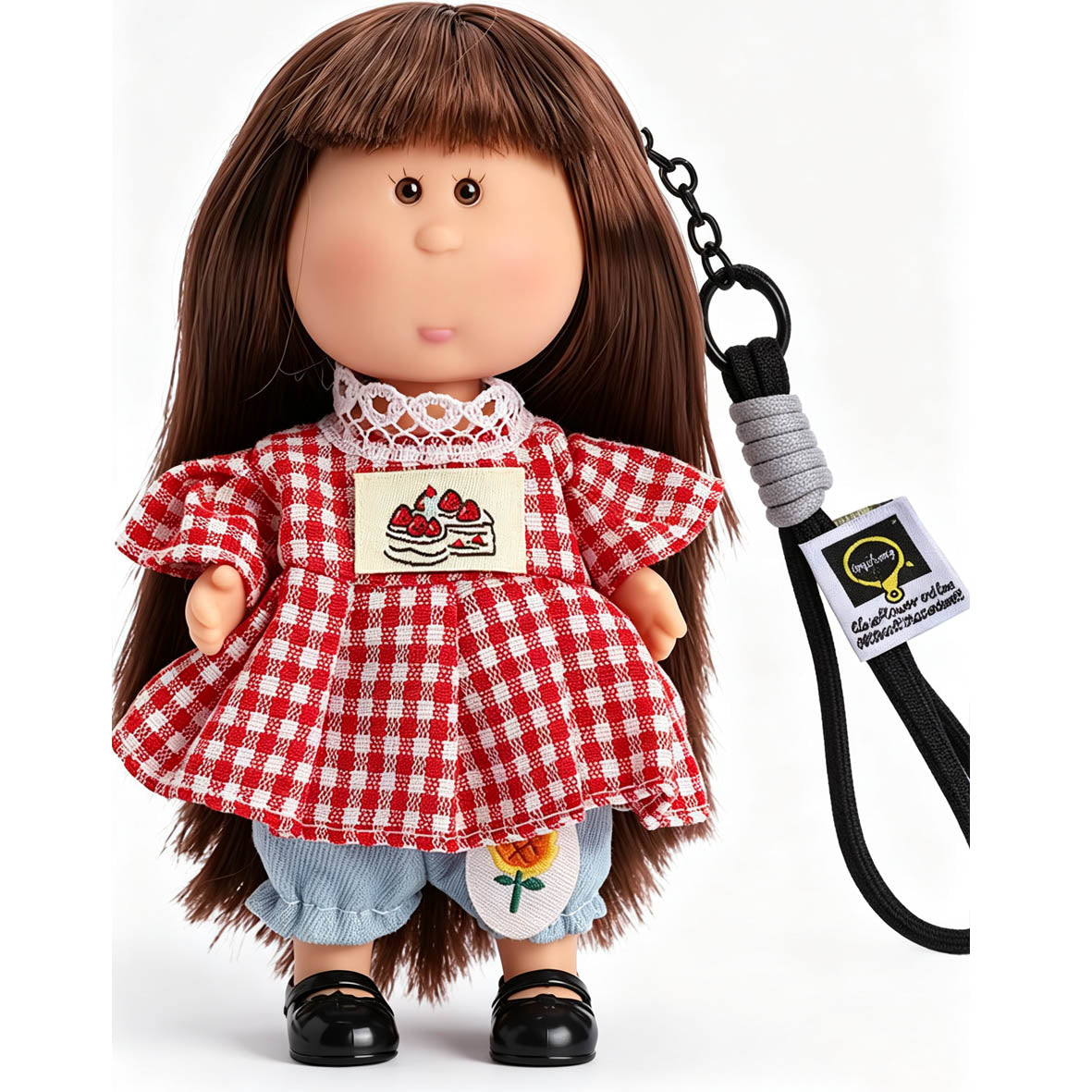 14cm MIA Potato Doll Keychain, Red Gingham Dress Cake Embroidery Lace Collar Sunflower Patch Casual Backpack Charm Gift